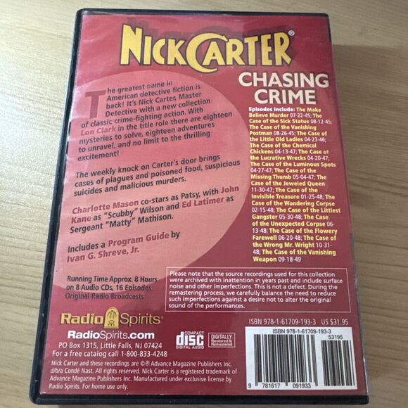 Nick Carter Master Detective: Chasing Crime 16 Episodes 8 CD - Picture 4 of 4